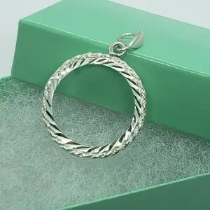 Sterling Silver Nickel Bezel 22mm Coins Prong Back Rope Edge Diamond Cut 5 Cent