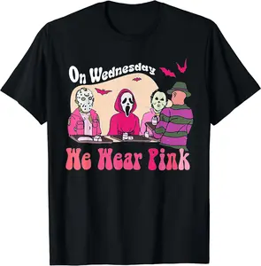 On Wednesday We Wear Pink Funny Halloween Character T-Shirt