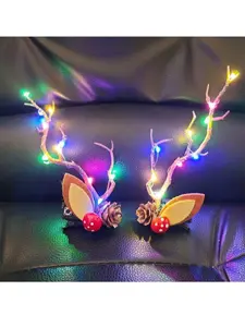 Christmas Deer Antler LED Hair Clip, Holiday Decoration Headpiece, Multi-Color Options, Button Battery Powered, Non-Rechargeable