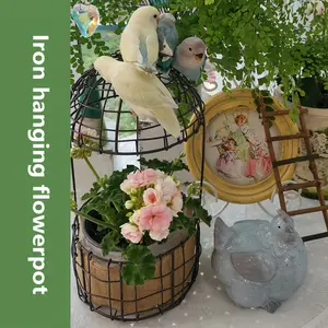 Wrought iron hanging flower pot, Japanese Bohemian style jute hanging basket (birdcage design + iron chain grid) suitable for decorating courtyards, balconies, and villas. A popular choice for Mother's Day, Christmas, and New Year gift season