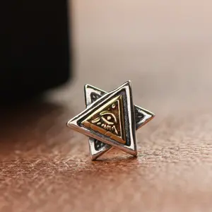 God's Eye Earrings for Men Trendy Personality Cold Style Single Earring Fashion Double-layer Triangular Eye Earrings