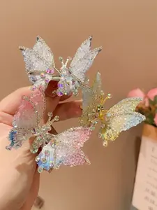 3Pcs Sparkly Crystal Butterfly Hair Clips for Girls, Gradient Glitter Rhinestone Butterfly Barrettes, Princess Hair Accessories for Kids, Fashion Hair Accessories, No Slip Alligator Clips for Daily Party, Ideal for Party, Wedding & Dress Up