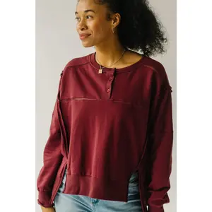 The Winstead Henley Pullover in Dark Cherry