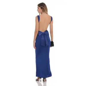 Open Back Bow Maxi Dress in Blue