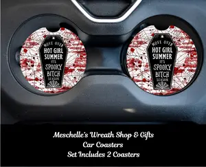 Spooky Bitch Season Car Coasters - Upgrade Your Car Interior with Stylish and Functional Car Coasters
