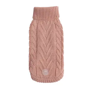Cable Knit Dog Sweater Pink – Chunky Winter Dog Turtleneck