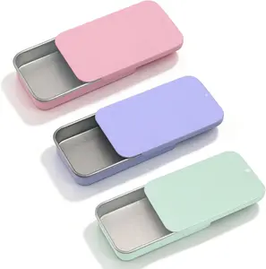 3 Pcs Metal Tin Box Containers, Rectangular Empty Containers with Lids 3 Colors Small Metal Box