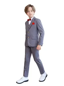 Classic 4-Piece Boys Suit I Blazer, vest, pants & bow tie,stretch waist comfy fit. 6 colors, sizes 100-150cm, greatgift. Ideal for weddings, recitals, graduations, parties andformal holidays (No shirt included)
