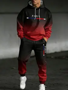 Autumn and Winter Black and Red Gradual Color Change 2024 Hot Selling Men's Street Fashion Hoodie Set Workout Running Clothes Sporty Style