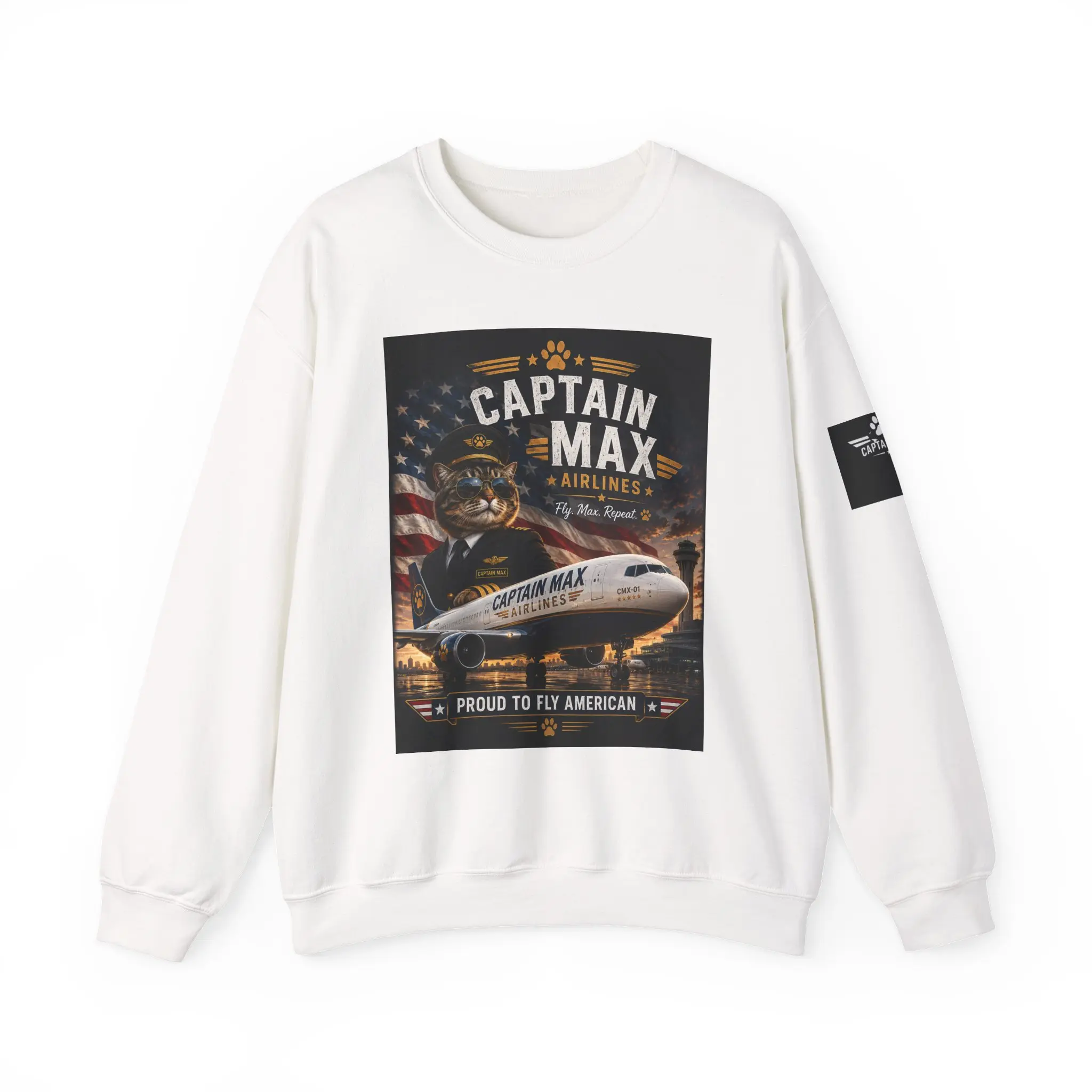 Captain Max Airlines vintage poster Sweatshirt | Patriotic airplane design