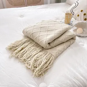 Handmade Knitted Blanket, Lightweight Striped Fringe, Soft Breathable, Modern Home Warmth, Ideal for Leisure, Travel, Sofa, Bed