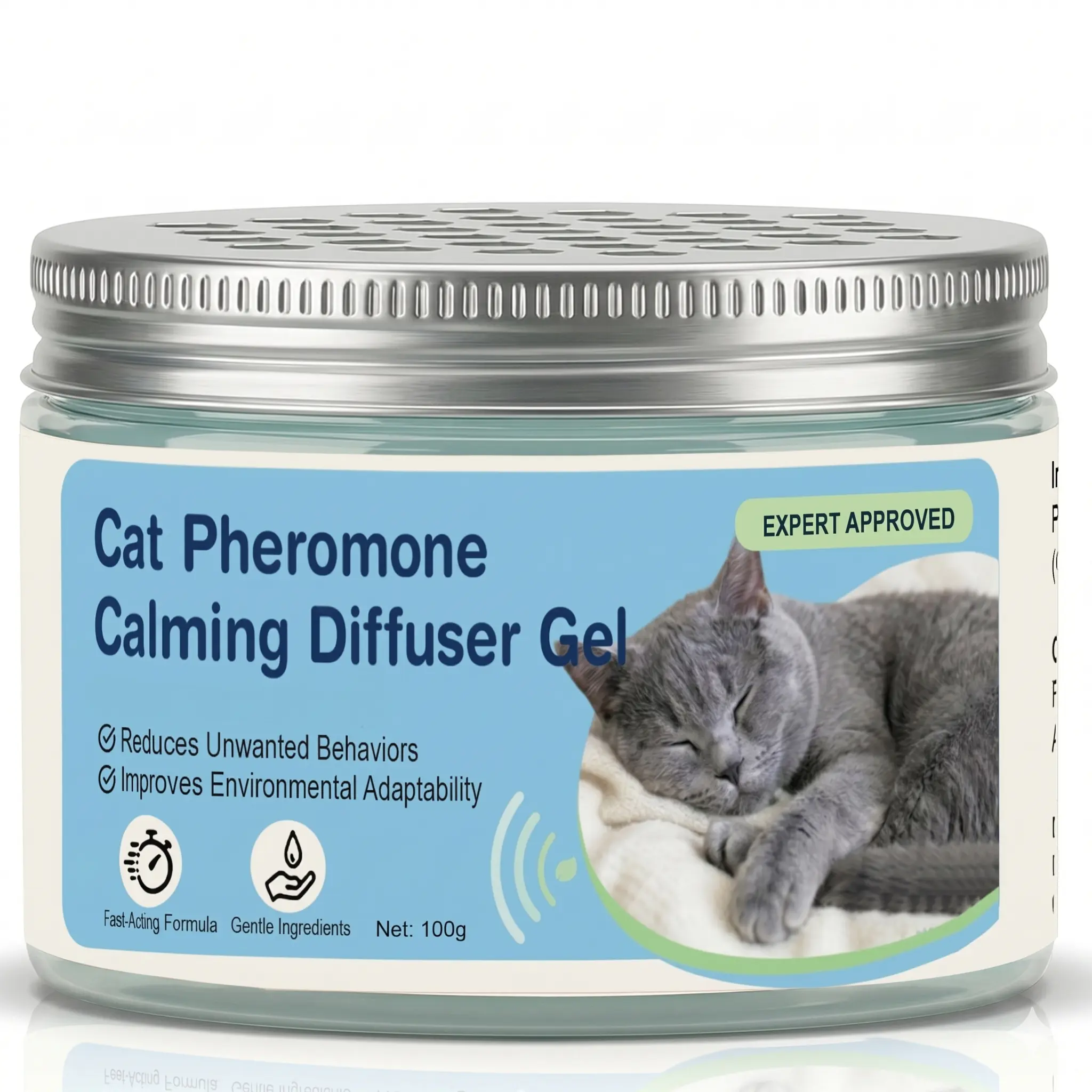 Vet-Approved Unscented Cat Pheromone Calming Diffuser Gel - 100g, Gentle Ingredients, No Harsh Additives, Fast-Acting Pet Supply for New Home Adaptability, Reduces Stress & Unwanted Behaviors