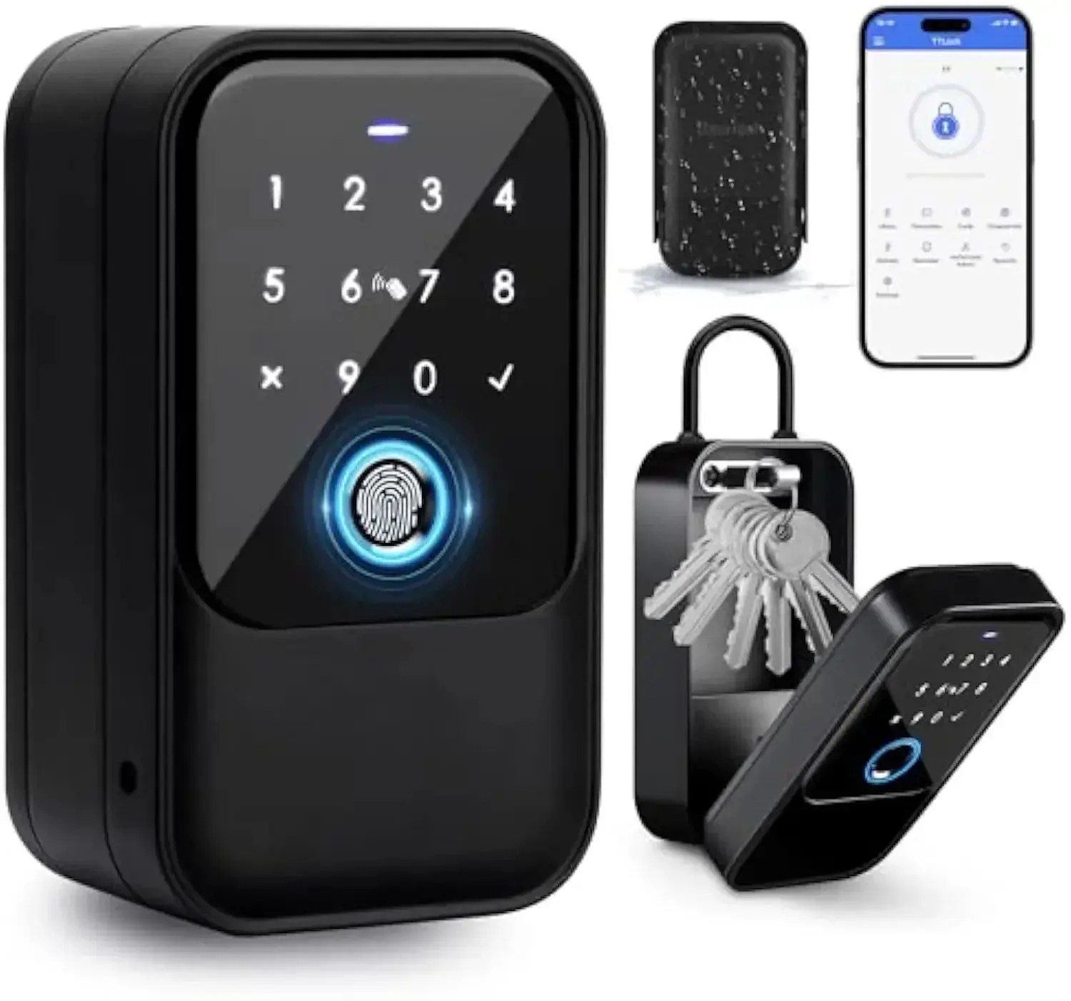Bluetooth Smart Key Lock Box - Zinc Alloy Secure Storage with Multi-Methods Access (App Control, Fingerprint, WiFi), Access Logs for Landlords, IP65 Keyless Entry Hardware Padlock, Home Security