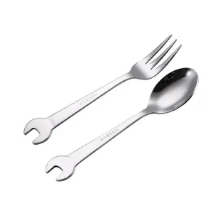 2Pcs Premium 304 Stainless Steel Wrench Spoon & Fork Set  Cool Tool Cutlery! Perfect novelty gift for mechanics, car guys, dad & boyfriend. Food-grade flatware finds. #tiktokmademebuyit #mechanic #giftideas #carguy #giftsforhim