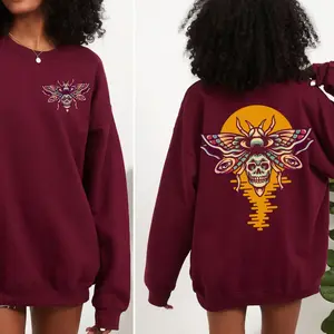 Witchy Boho Moon Sweatshirt, Skull Head Moth Crewneck, Spooky Pullover, Cozy Cotton Blend Jumper Classic Cotton