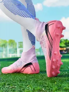 1 Pair Unisex High Top Firm Ground Football Shoes Football Boots Football Cleats Colorful Lightning Pattern Breathable Upper Supportive Shock Absorption Rebound Anti-Slip For Adults & Youth Professional Training