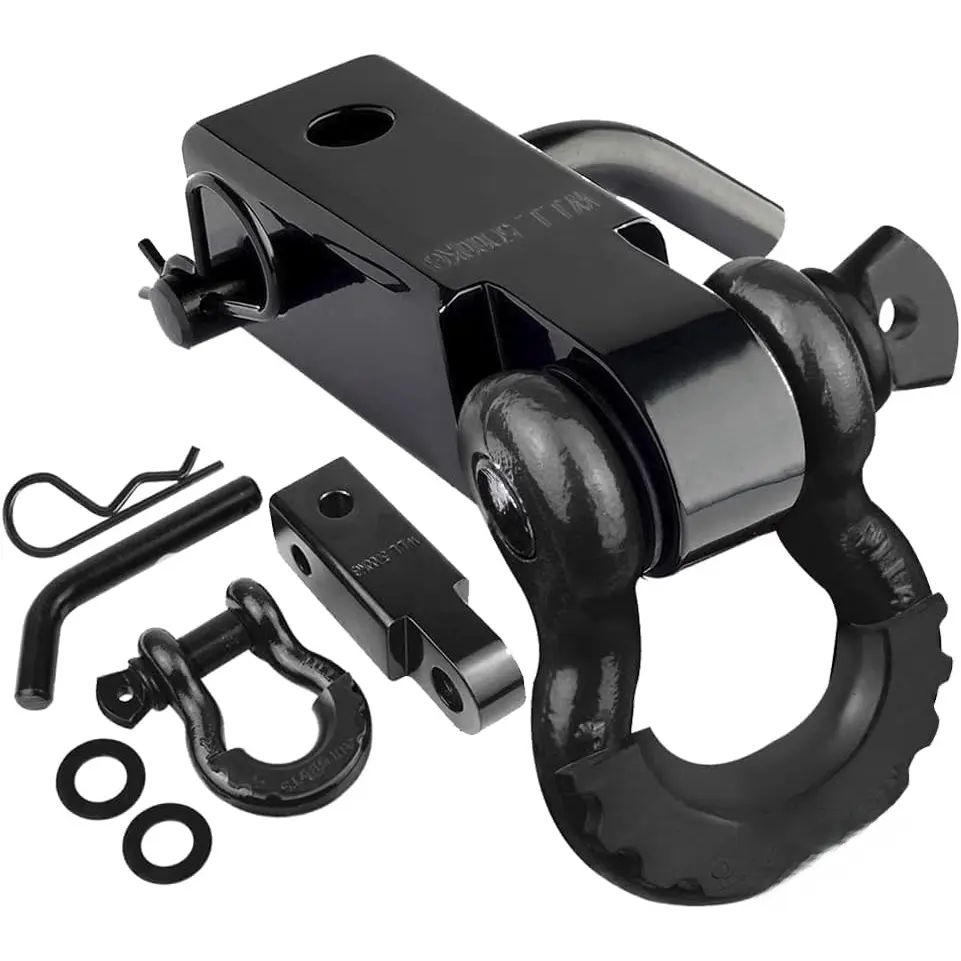 Tow Hitch Receiver 2", 45,000 Lbs Break Strength Shackle Hitch Receiver with 5/8" Hitch Pin, 3/4 D Ring Shackle, Towing Accessories for  Trailer  Off-Road Black&Black