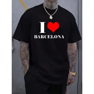 I Love Barcelona T T Shirt I Heart Barcelona Tee Spain T Shirt T T Shirt Women's Men's Black Vacation Crew Neck Short Sleeve Classic Fit Holiday T T Shirt Summer Tee Breathable Sweat Wicking and Soft Suitable for Daily Commutes Lounging at Home