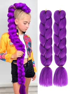 2 Pcs Rumi Kpop Demon Hunters Purple Pre-Stretched Jumbo Braiding Hair Extensions, K-Pop Yaki Synthetic Crochet Braid, Hair Weave Extensions, Demon Hunters Halloween Cosplay, Rumi, 26 Inches Long