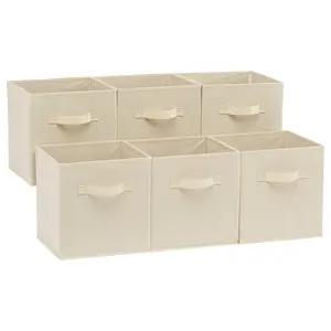 Pack of 6 Collapsible Fabric Storage Cubes Organizer with Handles,  Beige - Versatile and Durable Boxes
