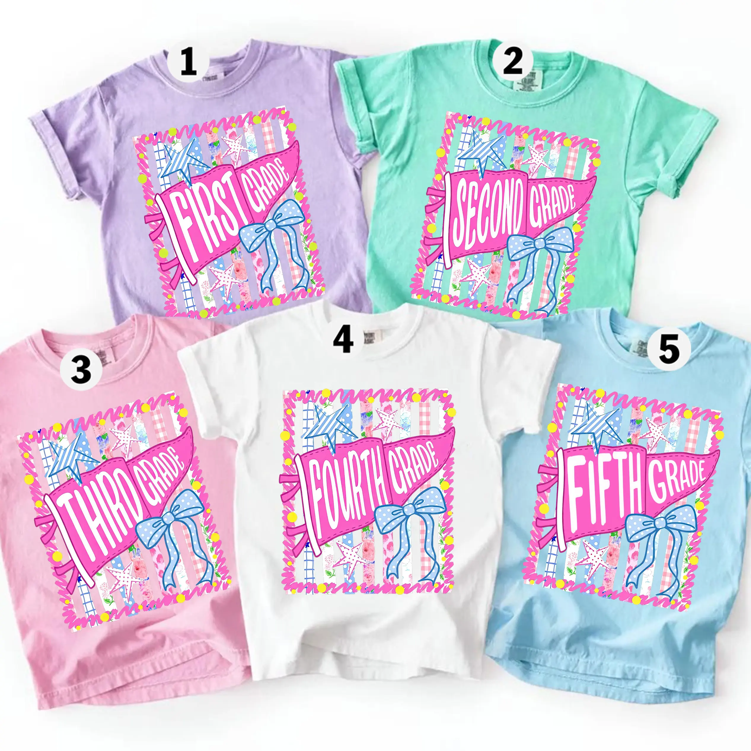 Retro Striped Floral Pennant Flag School Grade Youth Shirt, Pre-k To 4th Grade Tee, Back To School Shirt, First Day Of School Tee