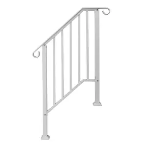Handrails for Outdoor Steps, Iron Handrail Fits 2-3 Steps, Transitional Handrail with Installation Kit, White Adjustable Deck Porch Railing