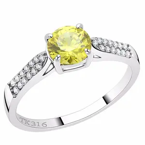 6x6mm Round Citrine CZ Center Stainless Steel Delicate Ring