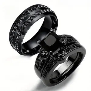 1Pair Classic Luxury Couple Rings - Men’s Wide Shiny Band With Synthetic Zircon, Party/Engagement/Wedding Jewelry