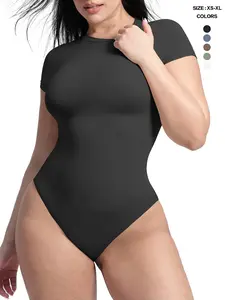 Body Suits for Womens Underwear Short Sleeve Round Neck Casual Stretchy Basic T Shirt Bodysuit Tops