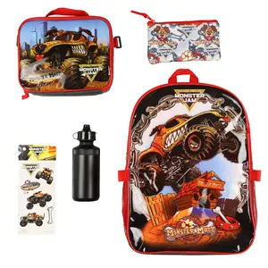 Monster Jam Monster Mutt 5-Piece 16" Backpack Mega Set with Detachable Lunch Box