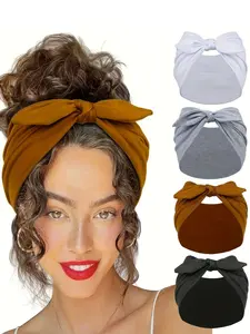 4 Pcs Set Elegant Rabbit Ear Knotted Headbands Soft Stret Extra wide headband Non-slip headband Fitness headband Hair accessories Headbands Women