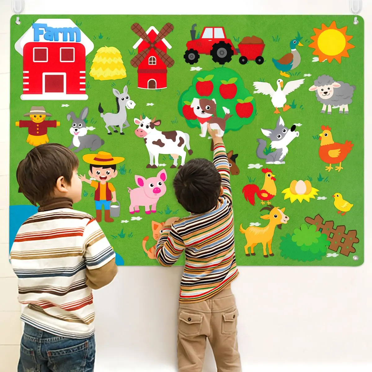 38pcs Farm Animals Felt Story Board Set, Farmhouse Themed Storytelling Props, Preschool Early Learning Interactive Play, learning activity set, Wall Hanging School Teaching Supplies, Classroom Supplies, Learning Materials, Preschool Learning Kit