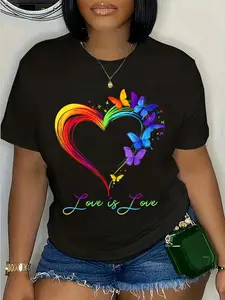 100% Cotton Rainbow Love Is Love LGBT Gay Lesbian Pride Butterfly Heart T-Shirt