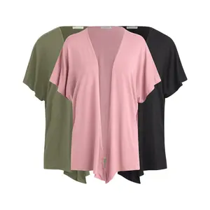 Kimono Style Short Sleeve Dolman Cardigan (3 Pack: Black, Olive, Rose)