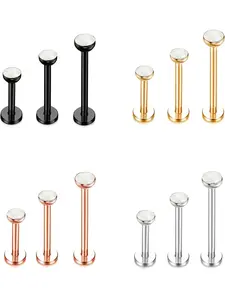 12PCS Lip Studs 6mm 8mm 10mm Stainless Steel Internally Threaded Lip Nose Cartilage Tragus Helix Rings Forward Opal CZ Heart Flat Back Monroe Body Piercing Jewelry