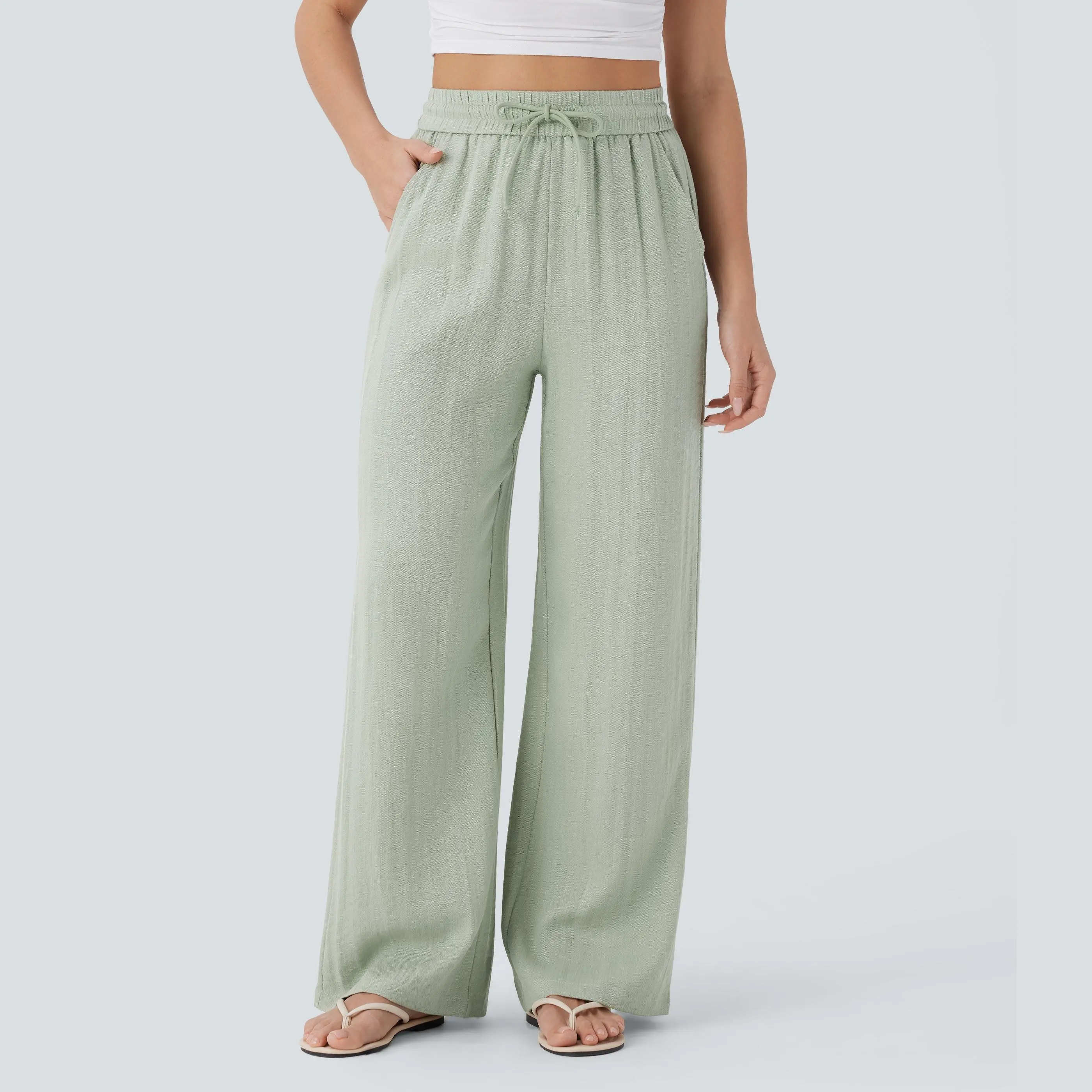 【Creator's Pick】Halara High Waisted Drawstring Pocket Wide Leg Casual Linen-Feel Pants #summervibes 【Creator's Pick】Halara High Waisted Drawstring Pocket Wide Leg Casual Linen-Feel Pants #summervibes