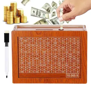 $10,000 Savings Challenge Box - Wooden Money Target Saving Jar with Numbers Tracker, Unique Gift for Birthday & Independence Day, Personalized Budgeting Piggy Bank for Adults & Kids, Goal Setting Cash Organizer