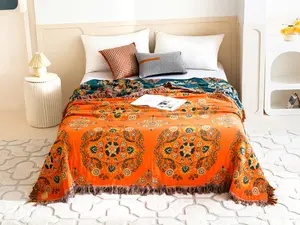 Boho Throw Blanket for Bed 100% Cotton Ultra Soft Rustic Quilt Floral Printed Farmhouse Decor Summer Bed Blankets,All Season Rustic Large Throw for Sofa Couch Chair