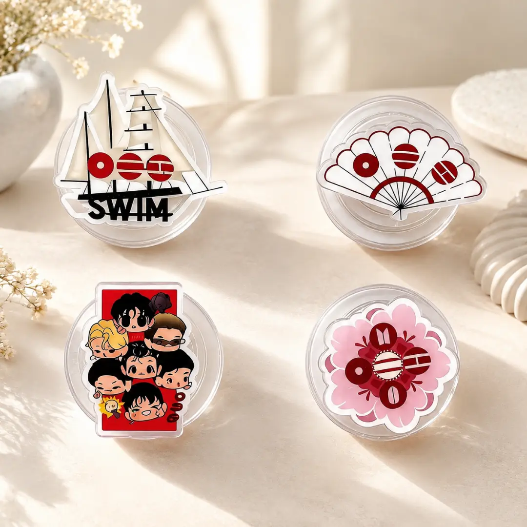 Bang Tang Kpop Chibi Acrylic Phone Grip - Cute Cell Phone Holder Stand & Finger Mount, Collapsible Stand Grip for Smartphones