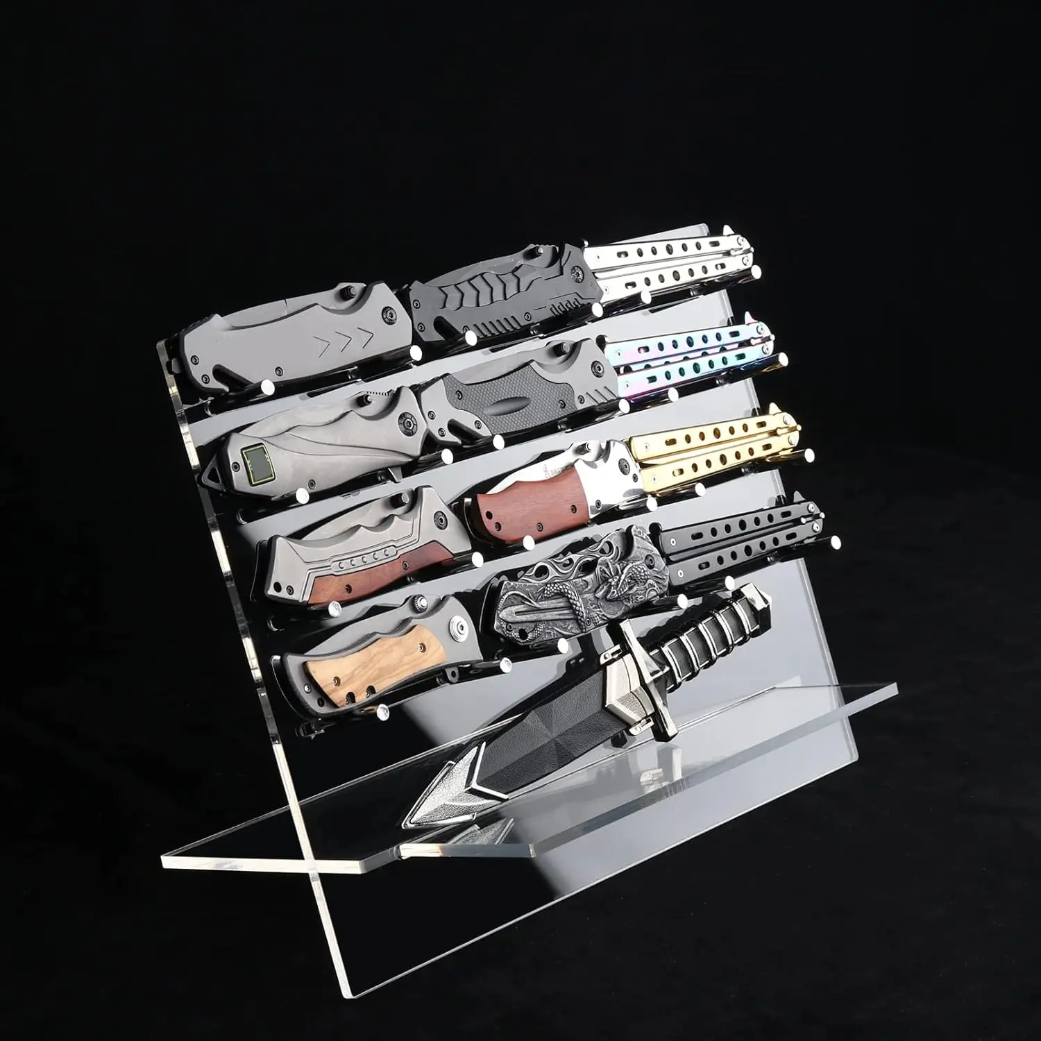 Knife display stand,knife holder,acrylic knife display stand, folding knife storage,collectible knife display stand,fits all the pocket knives (Transparent)