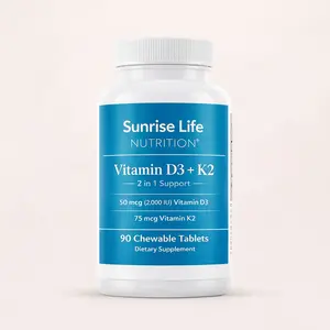 Sunrise Life Nutrition Vitamin D3 & K2 + Chewable Dietary Supplement + Vitamin D3 120 mcg + Vitamin K2  High-Quality Healthcare