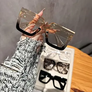 4 Pack Oversized Square Anti-Blue Light Reading Glasses Value Pack - Clear, Tortoise, Black, Gradient Tea Colors, +1.0~+3.5 Diopters, Stylish Daily Replacement Readers for Men & Women