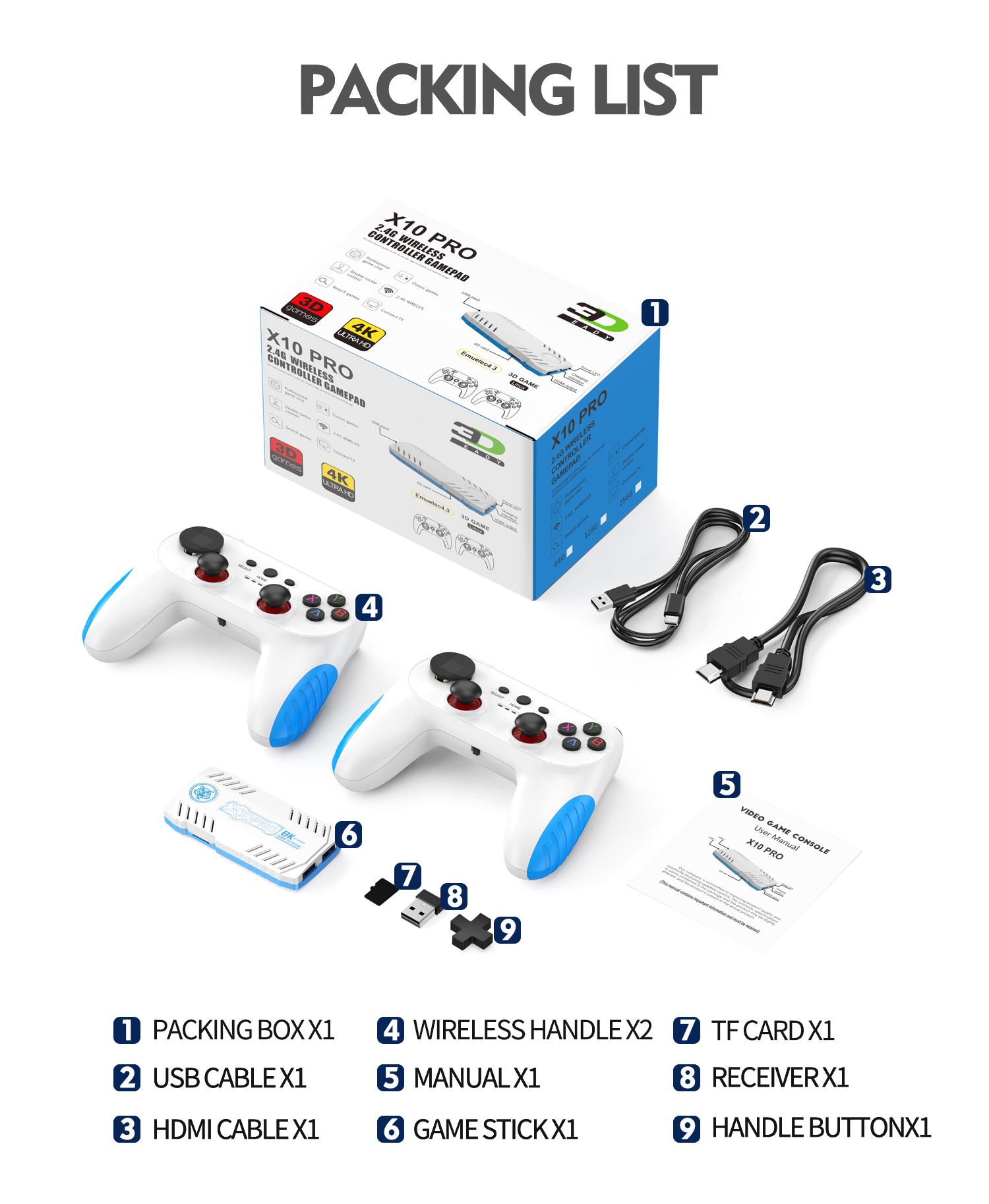 X10 Retro Gaming Console Stick, Video Games Stick Built-in 50 Emulators Console Projector, 4K HDMI, Plug and Play TV Video Game Stick with Controllers