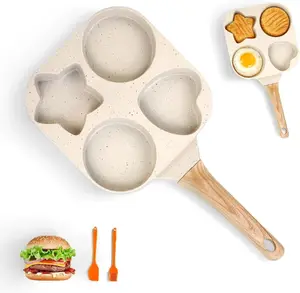 1Pc 4-Hole Shaped Non-Stick Egg Frying Pan, Star And Heart Shapes, With Anti-Scald Handle, Suitable For Gas Stoves And Induction Cookers, For Breakfast Pancakes, Burgers, Sandwiches, And Home Breakfast Bento.