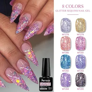 Mtssii Gel Glitter Sequins Nail Polish Set, 8 Colors Glitter Sparkle Top Gloss Soak off UV LED Gel Polish Kit, Nail Art, 7ML Each for Salon Home DIY Manicure