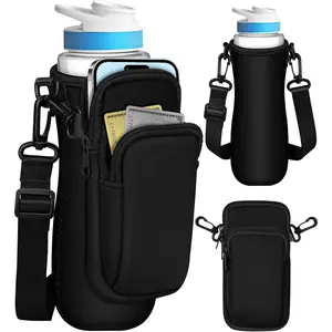 Water Bottle Sleeve with Pouch for Cirkul 22 oz - Crossbody Shoulder Strap Detachable Phone Purse with Bottles Cover Holder Carrier Bag Cup Drinkware