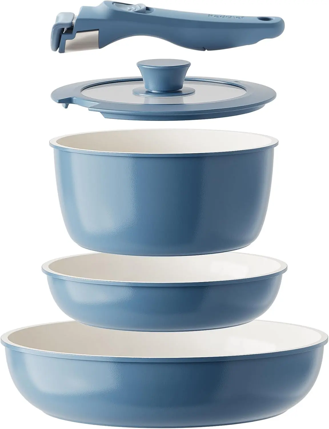 Ceramic Cookware Set, Removable Handle Pots and Pans Non-Stick, Rv Cookware Set,  Pots and Pans Set No , PTFE, PFOA, Detachable Pots and Pans, Dishwasher & Oven Safe(Blue)