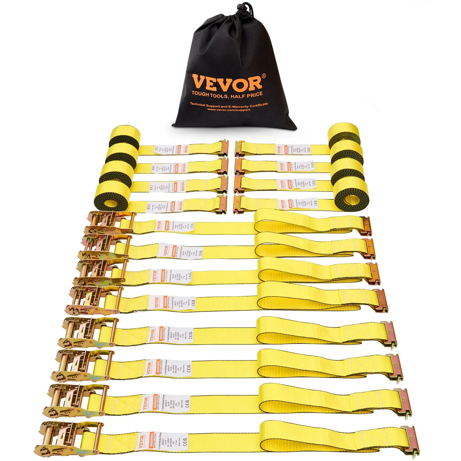 【Summerfinds】VEVOR 8PK Heavy Duty Ratchet Tie Down Cargo Trailer Straps - 2"x15" E-Track Fittings, Endless Ratchet with Spring Handle, 4400lb High Strength for Moving & Appliance Securing