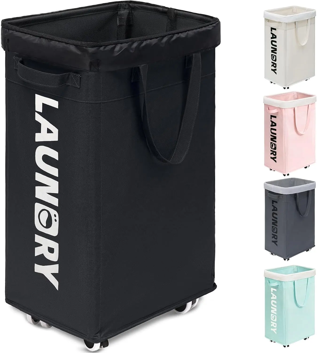 Laundry Hamper with Wheels, 75L Dirty Clothes Hamper with Removable Wash Bag for Laundry Room, Black Rolling Laundry Basket