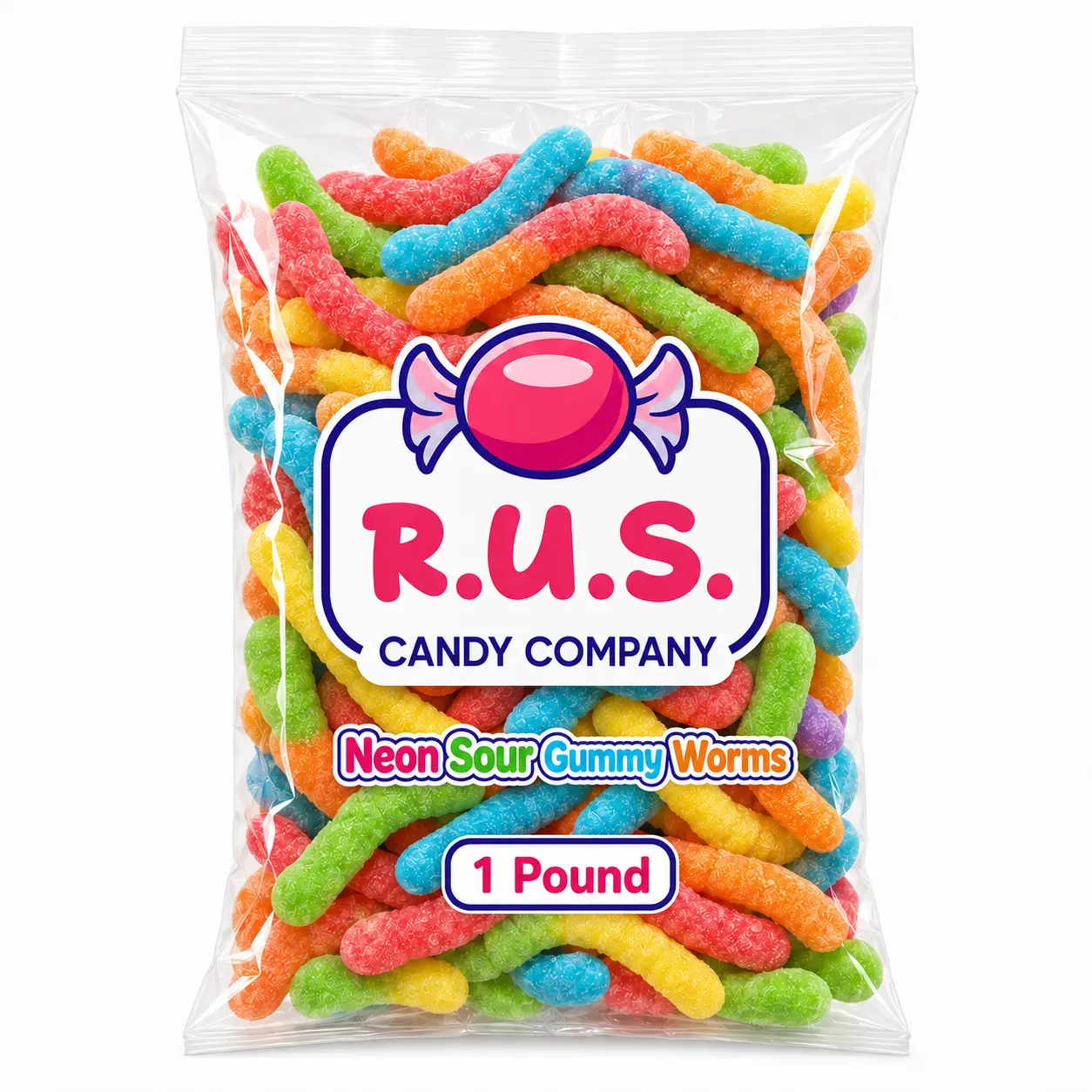 Sour Neon Gummy Worms, 16 oz Bag, Soft Chewy Sour Gummy Candy